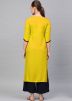 Yellow Readymade Embroidered Rayon Kurta Set