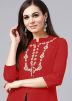 Readymade Red Slit Style Long Kurta With Pant