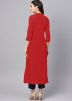 Readymade Red Slit Style Long Kurta With Pant