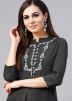 Black Rayon Readymade Slit Style Kurta Pant Set