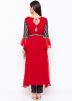 Red Asymmetric Twin Layered Bell Sleeved Kurta Set