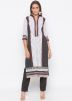 Black and Off White Printed Paneled Kurta With Pant