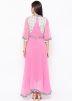 Pink Embroidered Asymmetric Cowl Style Kurta Set