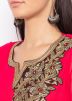 Red Asymmetric Readymade Embroidered Kurta Set