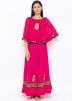 Pink Embroidered Cape Style Frilled Kurta Set