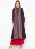 Black Stripes Printed Slit Style Long Kurta With Palazzo