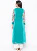 Turquoise Readymade Front Slit Kurta Palazzo Set