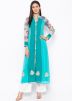 Turquoise Readymade Front Slit Kurta Palazzo Set