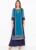 Blue Embroidered Paneled Long Kurta With Palazzo