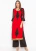 Red Embroidered Readymade Bell Sleeved Kurta Set