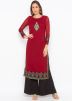 Maroon Embroidered Readymade Kurta Palazzo Set