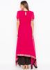 Pink Embroidered Asymmetric Puff Sleeved Kurta Set