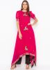 Pink Embroidered Asymmetric Puff Sleeved Kurta Set