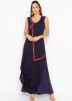 Navy Blue Twin Layered Asymmetric Cowl Style Kurta Set