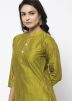 Readymade Green Cotton Silk Long Kurta With Pant