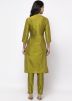 Readymade Green Cotton Silk Long Kurta With Pant