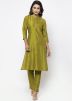 Readymade Green Cotton Silk Long Kurta With Pant