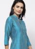 Blue Cotton Silk Readymade Long Kurta With Pant