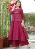 Magenta Cotton Gota Patti Laced Jacket Style Kurta Set