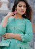 Turquoise Flared Kurta Set With Gota Patti Work Jacket