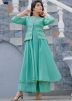 Turquoise Flared Kurta Set With Gota Patti Work Jacket