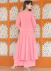 Peach Gota Patti Laced Jacket Style Kurta With Palazzo