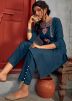 Readymade Blue Straight Cut Kurta With Pant