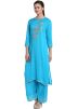 Blue Readymade Embroidered Long Kurta With Palazzo