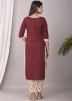 Maroon Readymade Kurta With Block Printed Pant