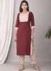 Maroon Readymade Kurta With Block Printed Pant