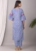 Blue Hand Block Printed Bell Sleeved Kurta Set