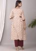 Cream Floral Block Printed Readymade Kurta Set