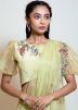 Green Puff Sleeved Top Palazzo With Attached Dupatta