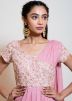 Pink Draped Dupatta Style Embellished Top With Skirt