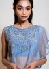 Blue Embellished Asymmetric Cape Style Top With Palazzo