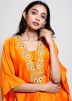 Readymade Orange Embroidered Kaftan Palazzo Set