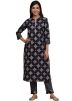 Printed Black Readymade Suit With Cotton Pant