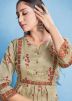 Readymade Floral Print Beige Kurta Set In Cotton