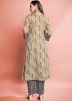 Readymade Beige Printed Slit Kameez Pant Set