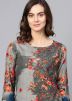 Grey Readymade Floral Print Kurta Set