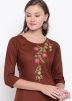 Readymade Brown Embroidered Kurta With Palazzo