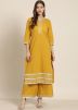 Yellow Readymade Gota Patti Laced Kurta Palazzo Set