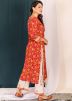 Readymade Block Printed Red Kameez Pant Set