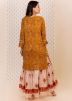 Readymade Yellow Block Printed Kurta Set With Sharara