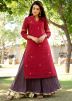 Readymade Maroon Chanderi Kurta and Skirt Set