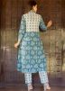 Readymade Blue Hand Block Printed Kurta Pant Set