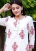 Readymade White Floral Kurta Pant Set