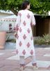 Readymade White Floral Kurta Pant Set