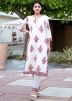 Readymade White Floral Kurta Pant Set