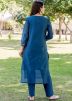 Readymade Blue Embroidered Chanderi Kurta Set